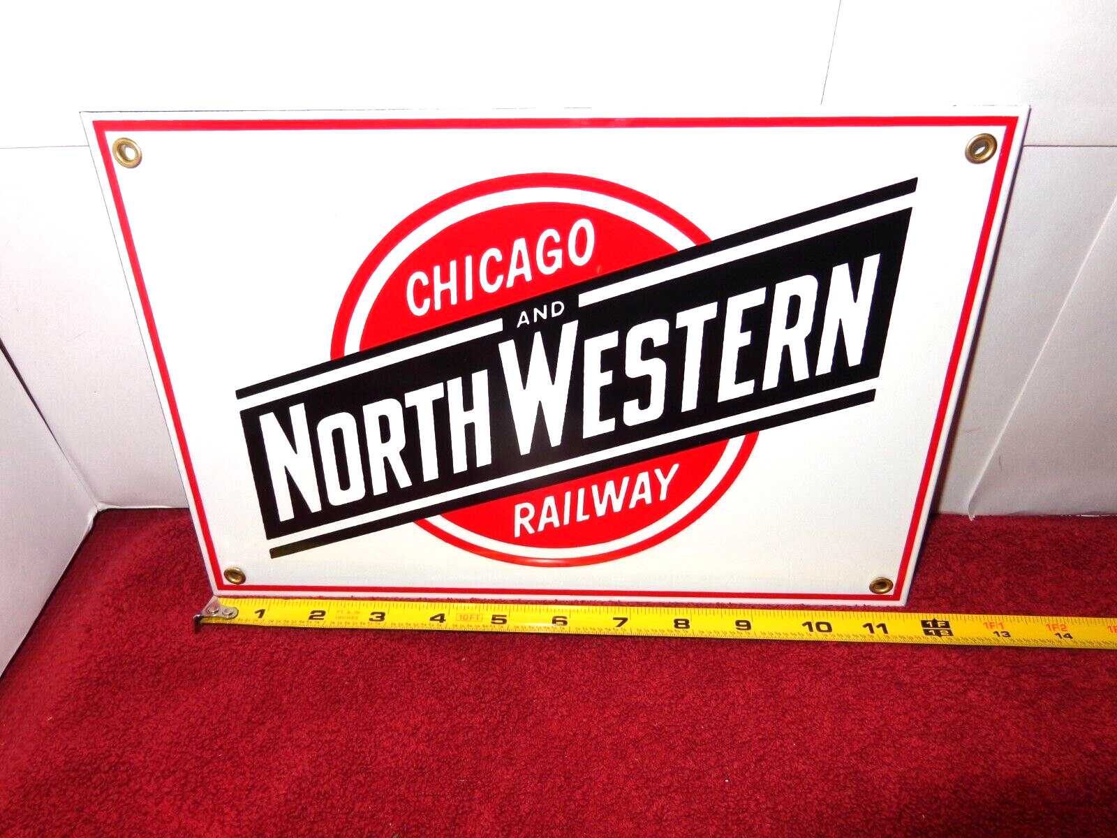 12 x 8 in CHICAGO & NORTHWESTERN RAIL ROAD ADV. SIGN HEAVY DIE CUT METAL – S 340