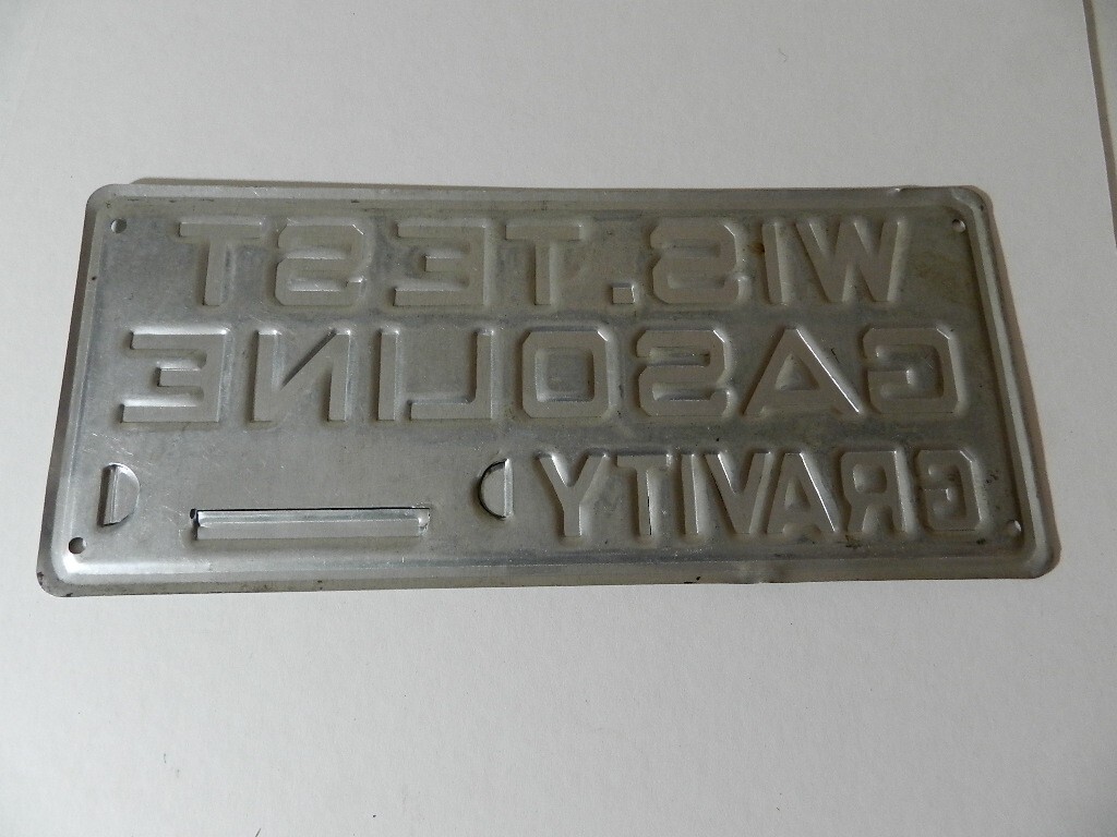 VINTAGE WISCONSIN TEST GASOLINE GRAVITY PLATE- VINTAGE GAS & OIL- GAS PUMP PLATE