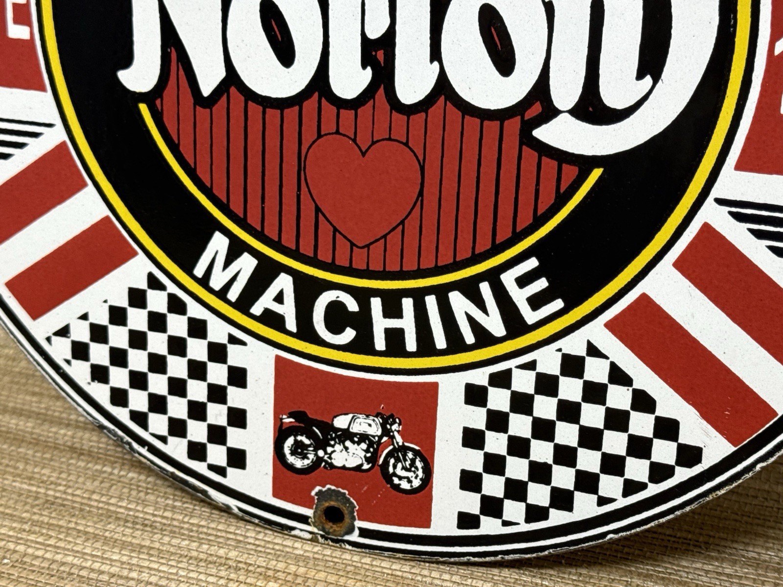 VINTAGE NORTON MOTORCYCLES PORCELAIN SIGN GENERAL MOTORS DEALERSHIP GAS OIL