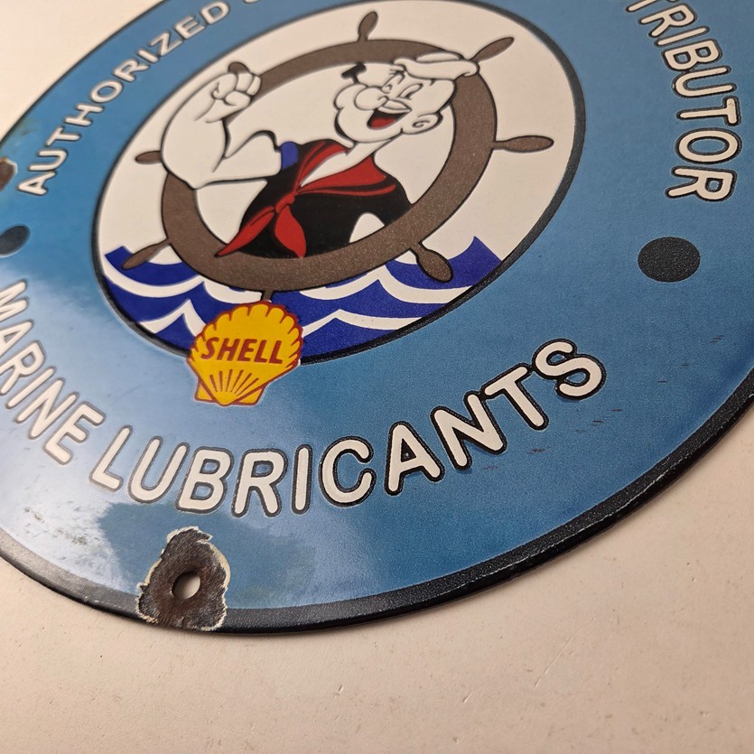 Vintage Shell Gasoline Sign – Popeye Sailor Gas Oil Service Pump Porcelain Sign