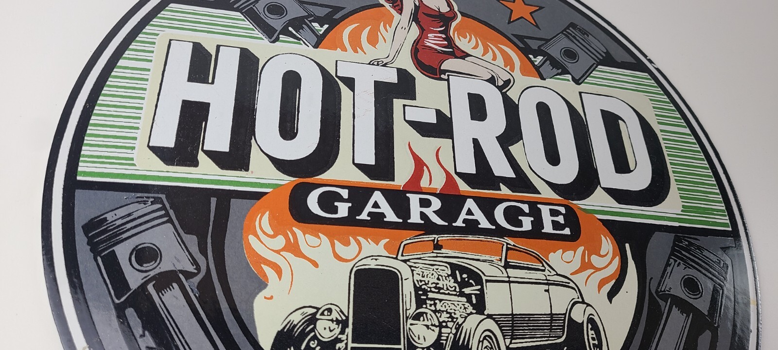 Vintage Hot Rod Shop Sign – Restoration Garage Auto Gas Pump Porcelain Sign