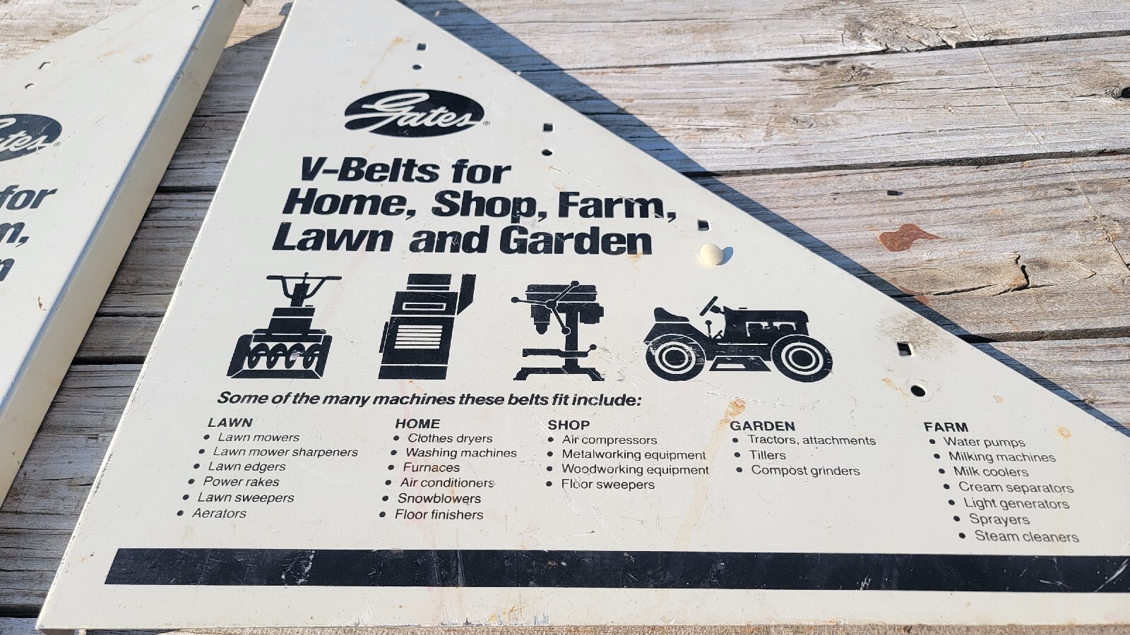 Vintage Gates V Belt Display Home Shop Farm Lawn Garden Double Sided Sign