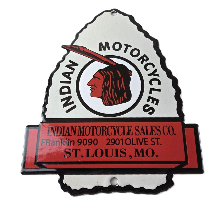 Vintage Indian Motorcycles Sign – Arrow Head Porcelain Gas Pump Sales Sign