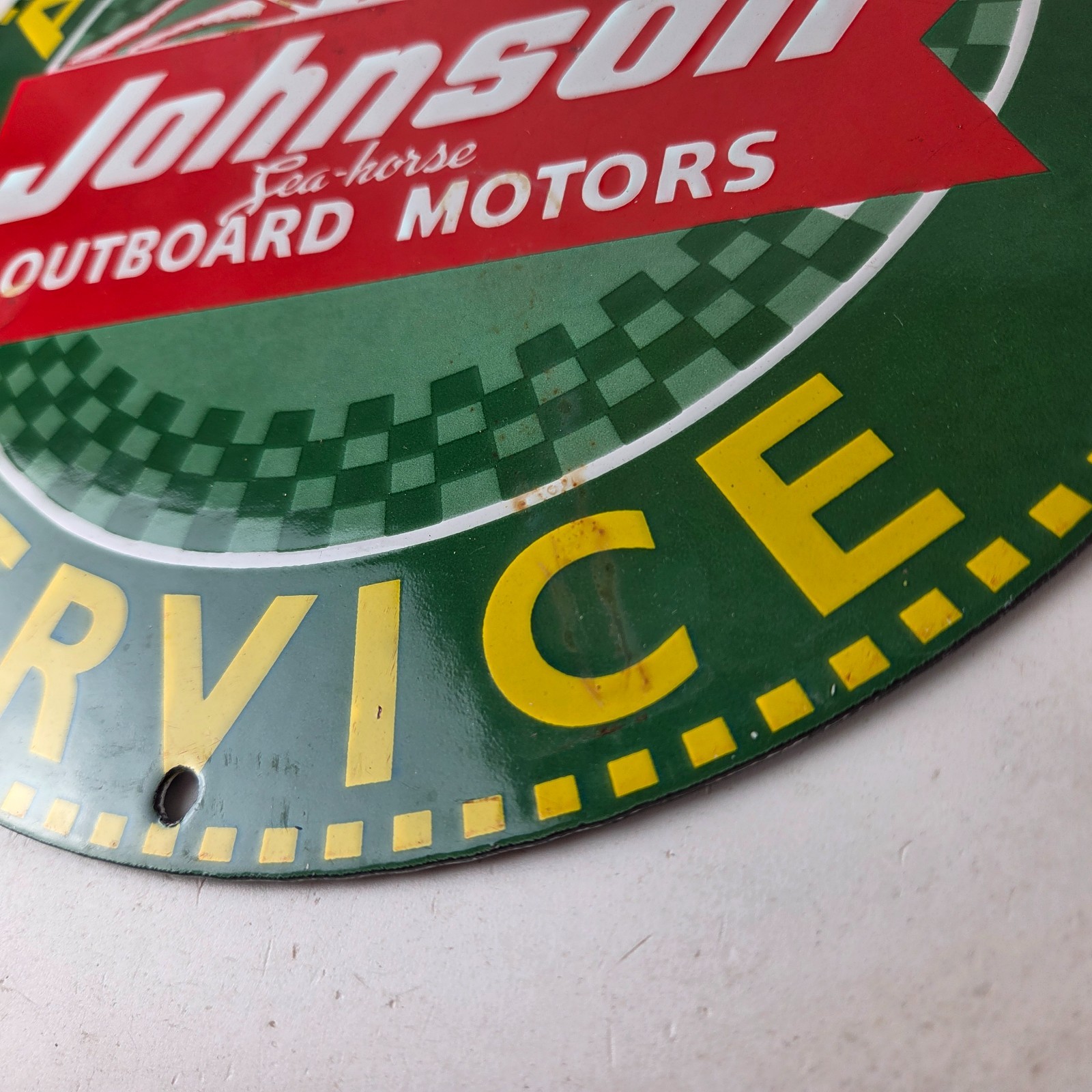 Vintage Johnson Sea-Horse Sign – Porcelain Authorized Service Sign