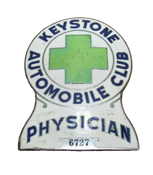 KEYSTONE AUTOMOBILE CLUB PHYSICIAN Old Porcelain Auto Truck Badge Sign Emblem Ad