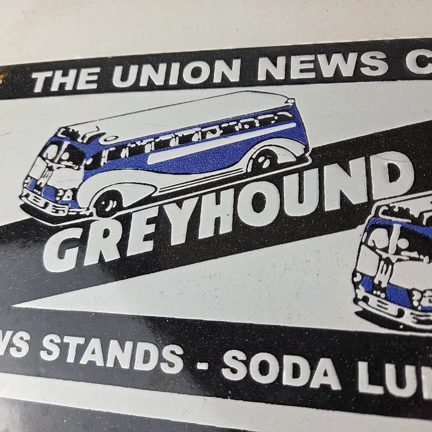 Vintage Greyhound Porcelain Sign – American Bus Line Company Gas Pump Plate Sign