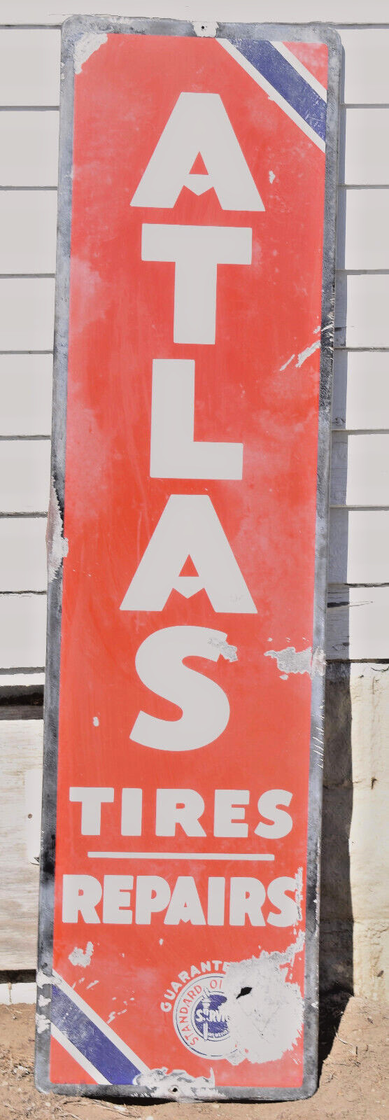 Vintage Atlas Tires Standard Oil Porcelain Vertical Advertising Gas Station Sign