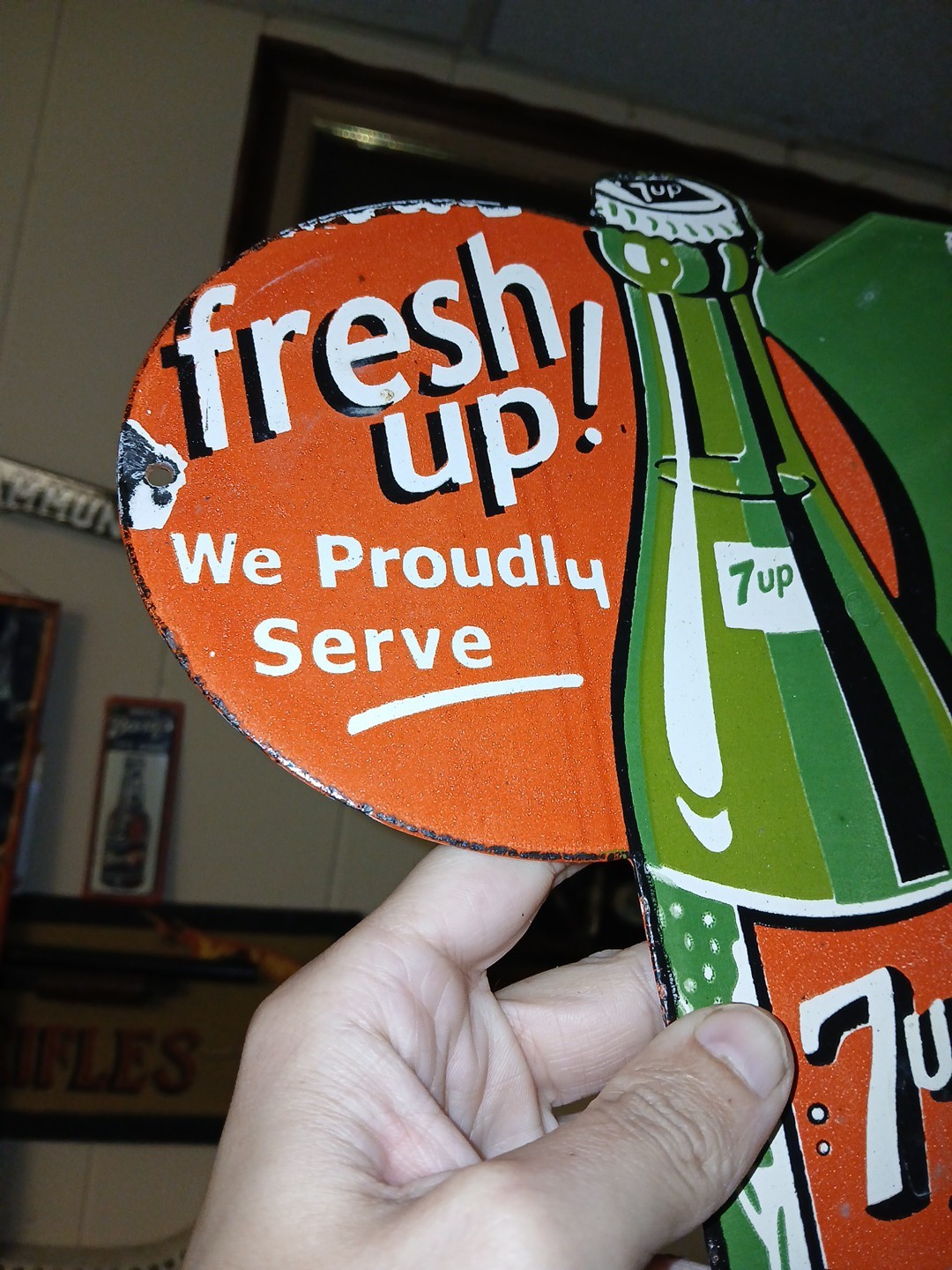 VINTAGE 7UP SODA POP PORCELAIN SIGN GAS STATION SEVEN MOTOR OIL PEPSI COLA