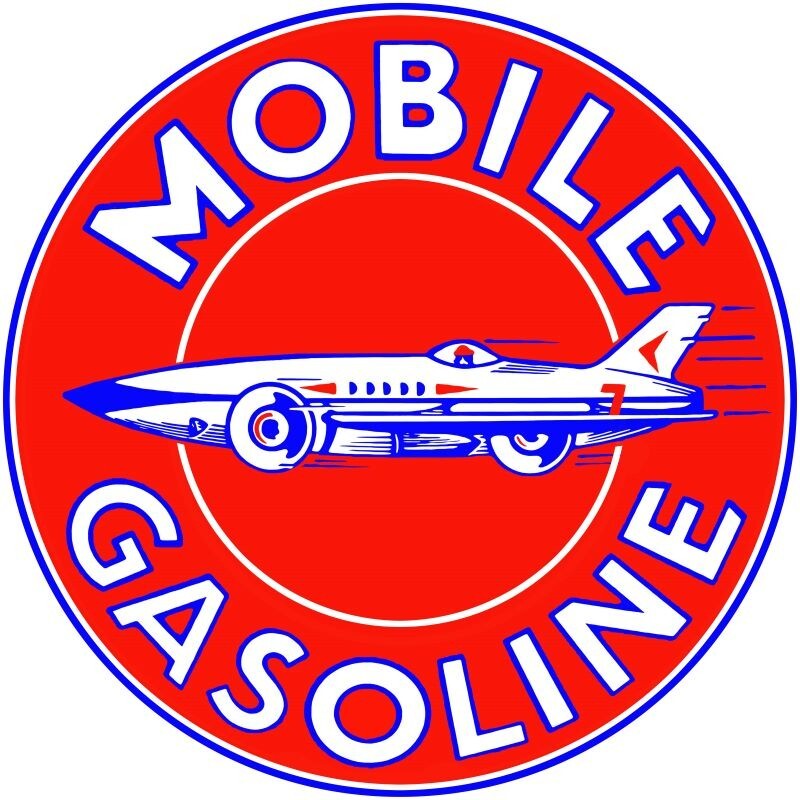 Mobile Gasoline – Race Car Theme NEW Sign: 14″ Diameter Round USA Steel