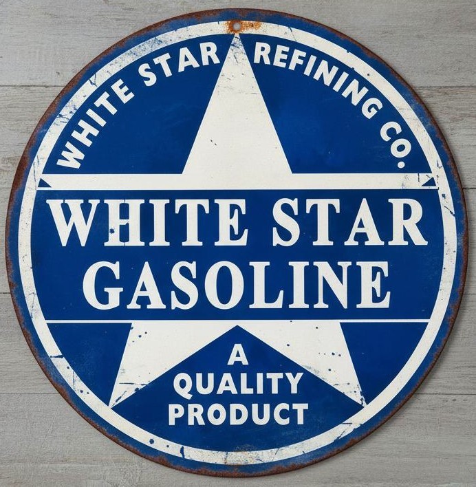 White Star Gasoline 12″ Diameter Vintage Novelty Metal Sign Made In USA New!