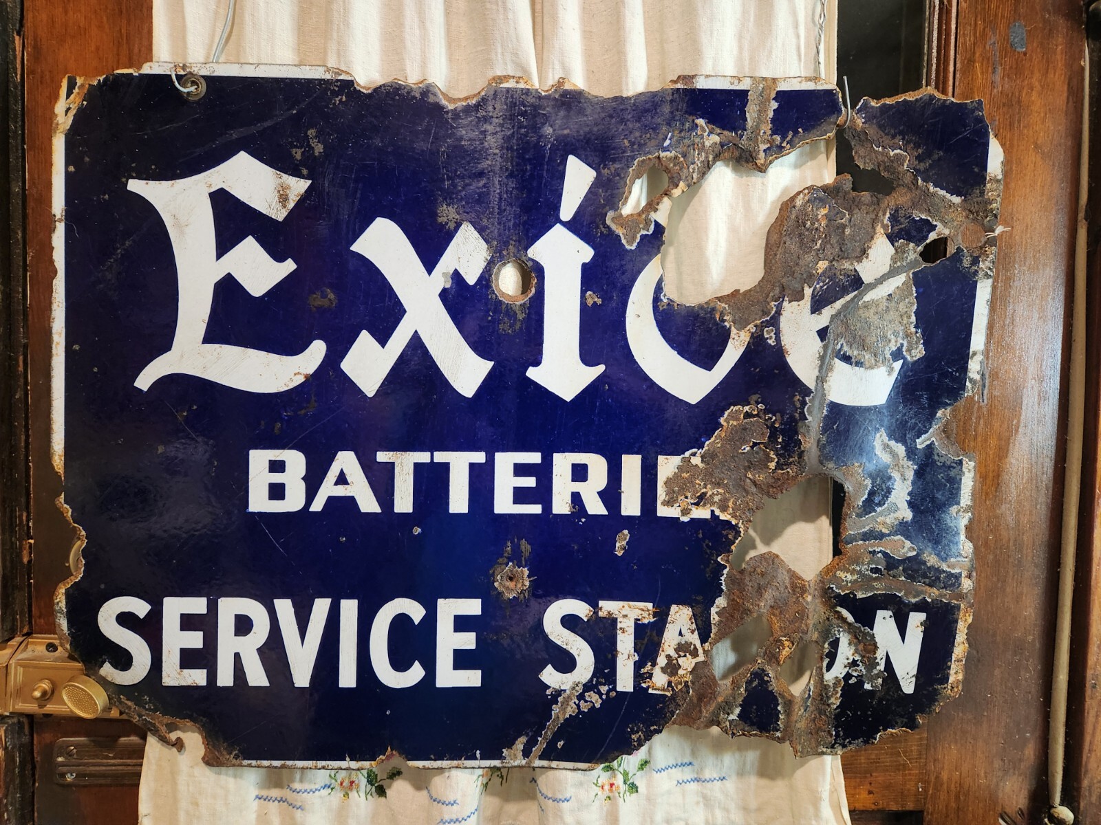 VINTAGE ORIGINAL ANTIQUE GAS OIL GENERAL STORE PORCELAIN SIGN EXIDE BATTERY