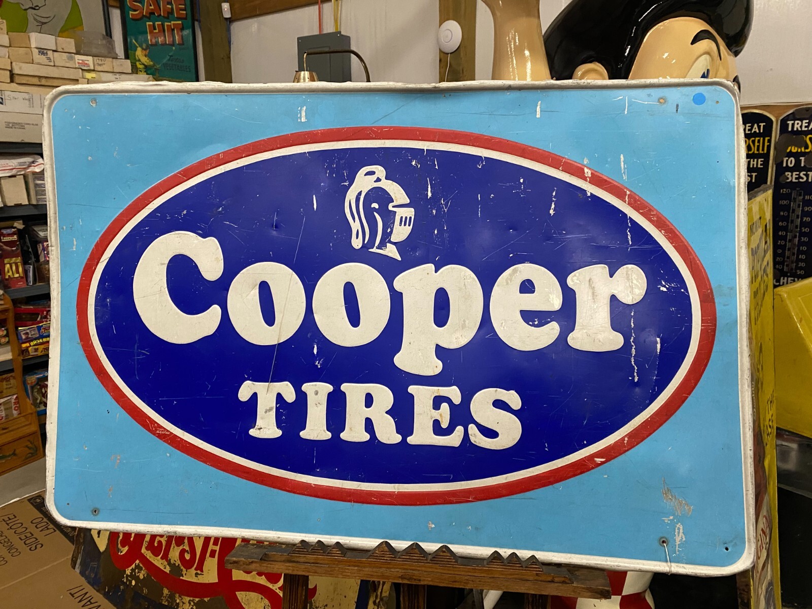 Original Vintage Cooper Tires Sign 45″ x 29″ GAS OIL AUTO