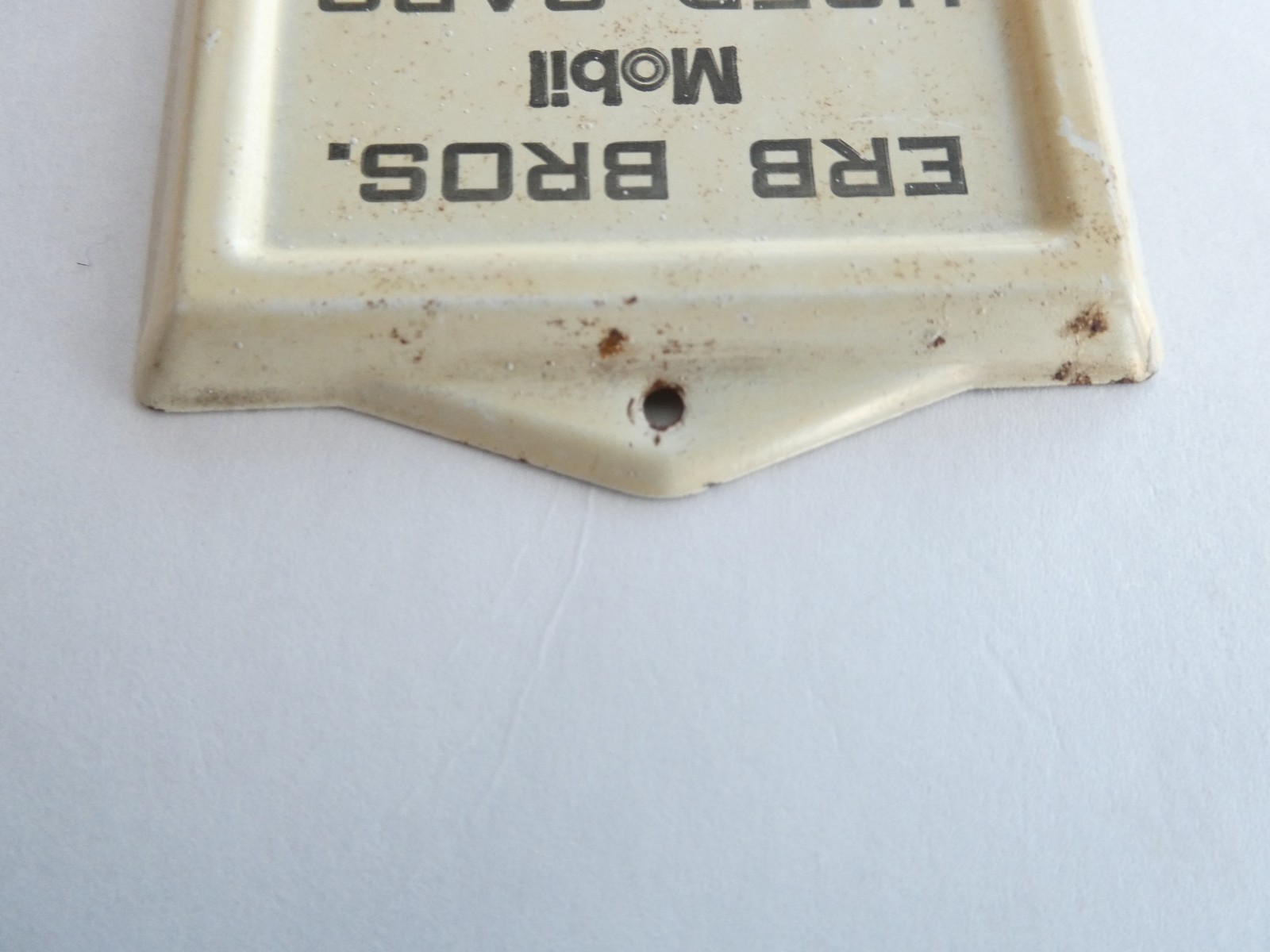 VTG Mobil Gas Erb Bros Used Cars Metal Thermometer Gas Station Advertising Sign