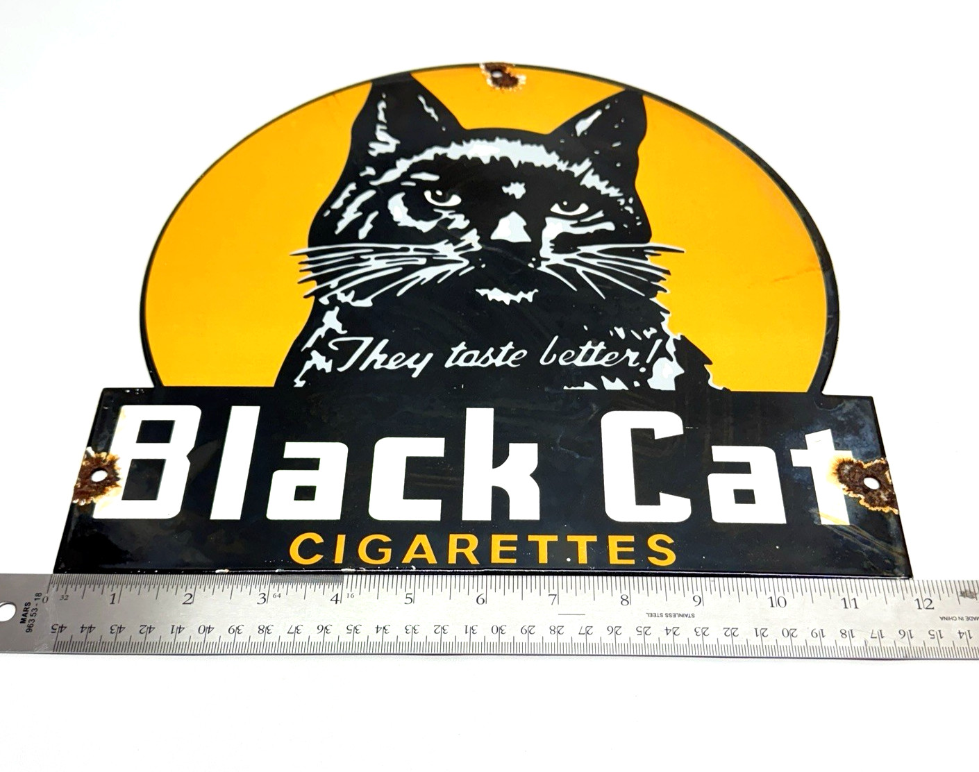 Black Cat Cigarettes – Vintage Porcelain Sign – Service Station Advertisement