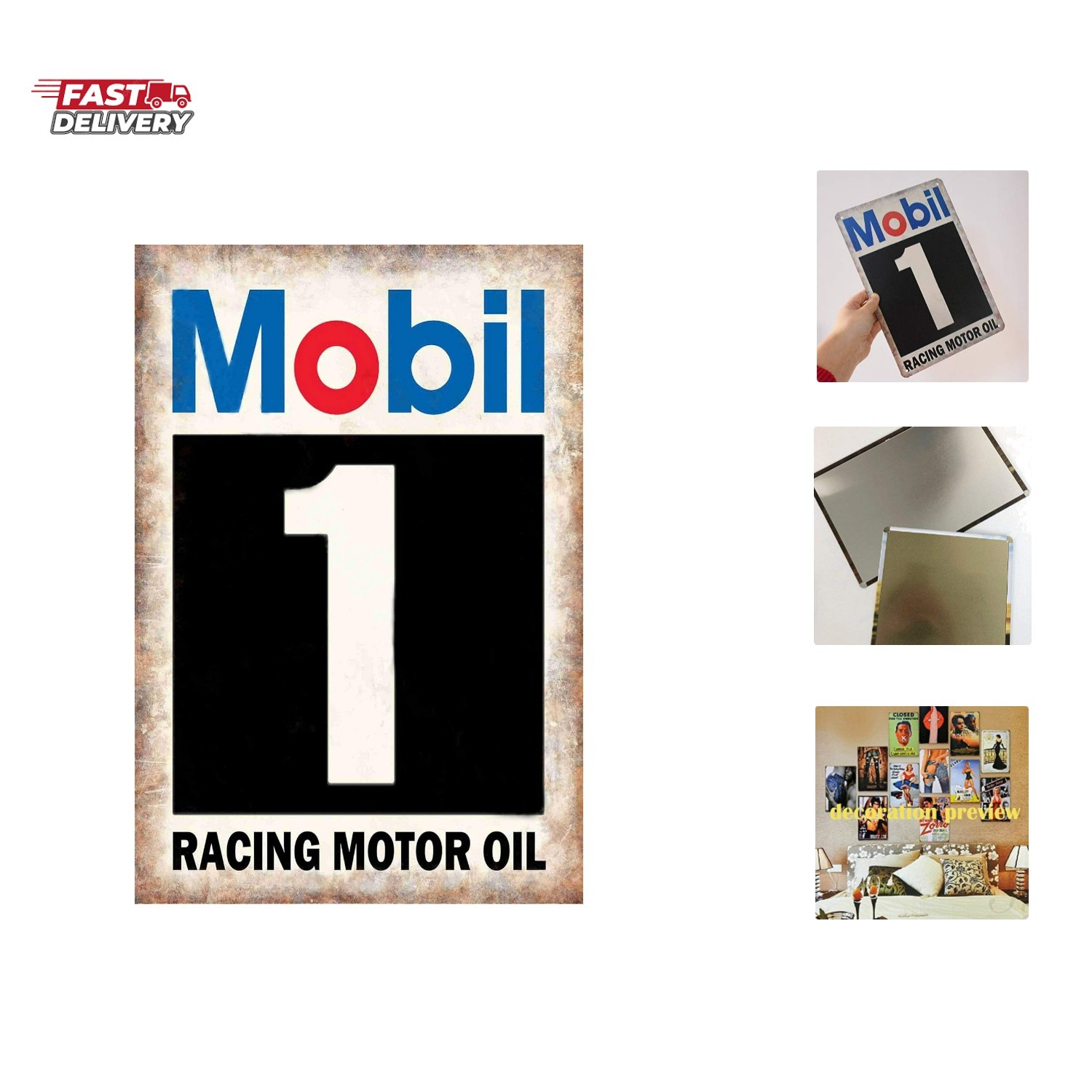 Mobil 1 Racing Motor Oil Retro Vintage Tin Metal Sign Wall Decor for Home Gar…