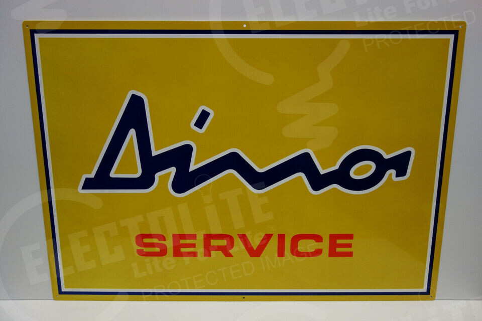 FERRARI DINO LARGE SERVICE HEAVY STEEL ENAMEL SIGN 25″ BY 36″