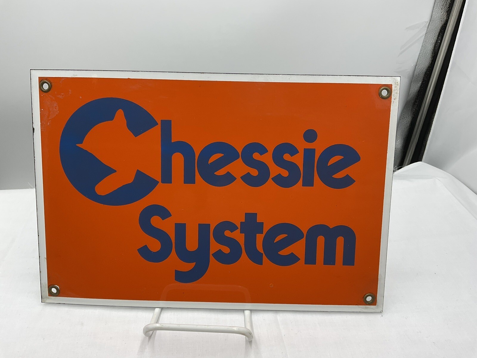 VINTAGE CHESSIE SYSTEM PORCELAIN SIGN OLD TRAIN RAILROAD ENGINEERS TRACK GAS OIL