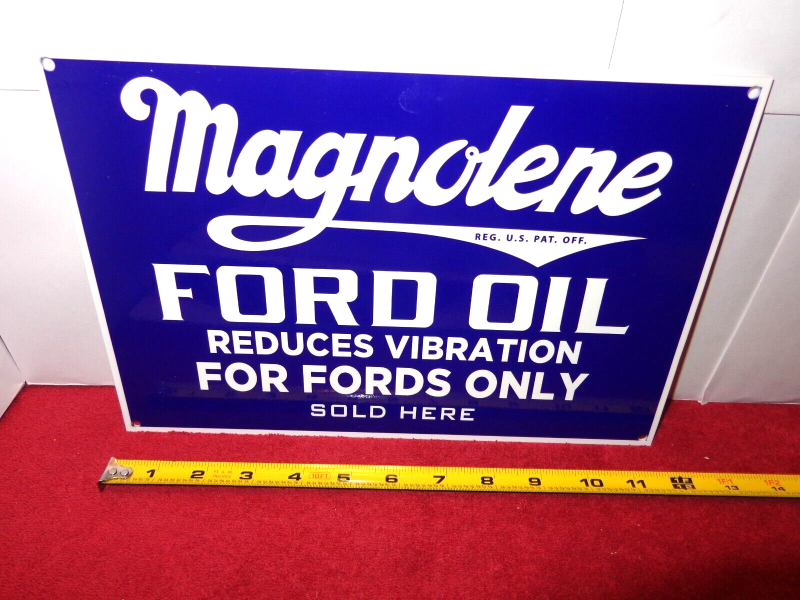 12×8 in MAGNOLENE OIL FOR FORDS ONLY ADVERTISING SIGN HEAVY DIE CUT METAL # S 64