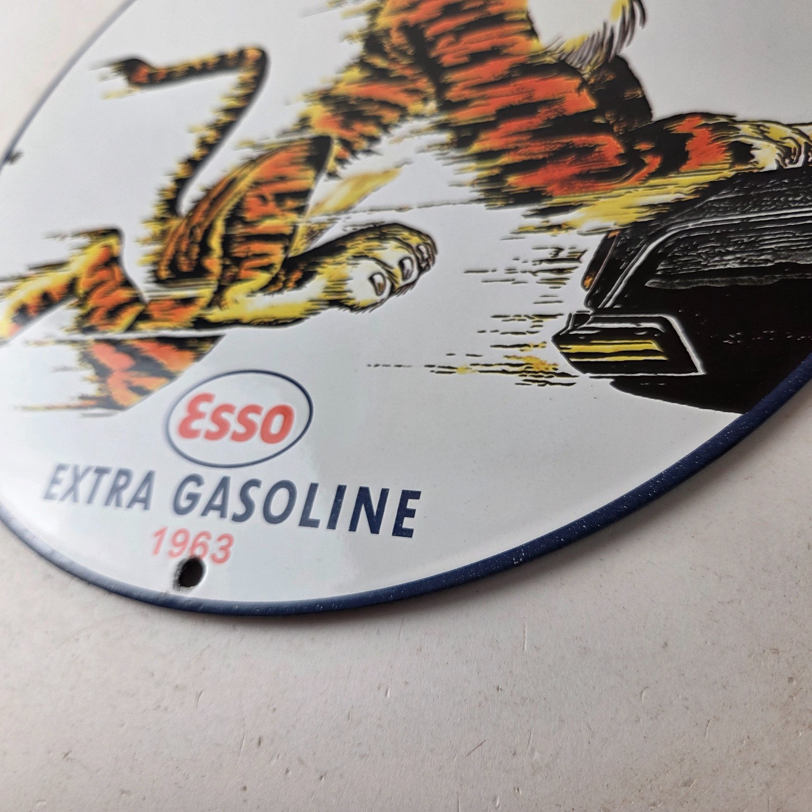 Vintage Esso Gasoline Sign – Tiger Gas Service Station Auto Tank Porcelain Sign