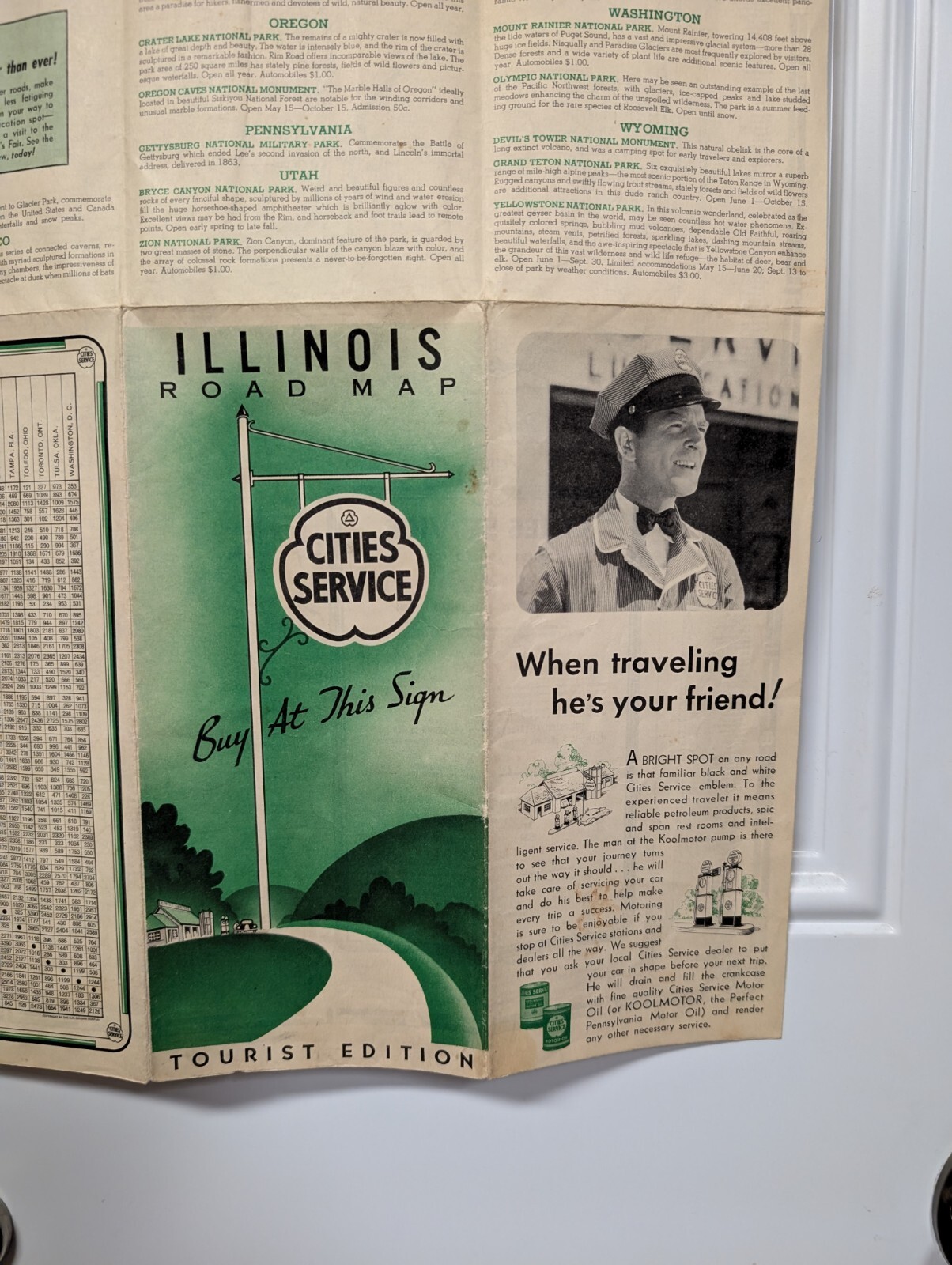 Old Original 1930s Cities Service Oil Company Roadmap Vintage Illinois Tourist