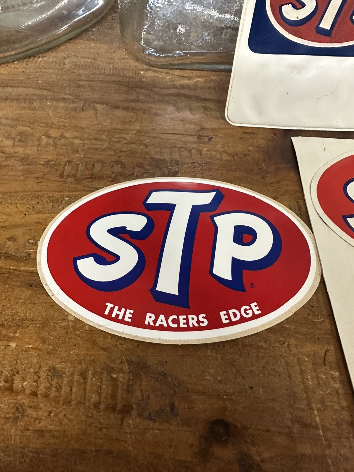 LOT OF VINTAGE STP STICKERS & POCKET PROTECTOR DECALS SIGN CAN RACERS EDGE RPM