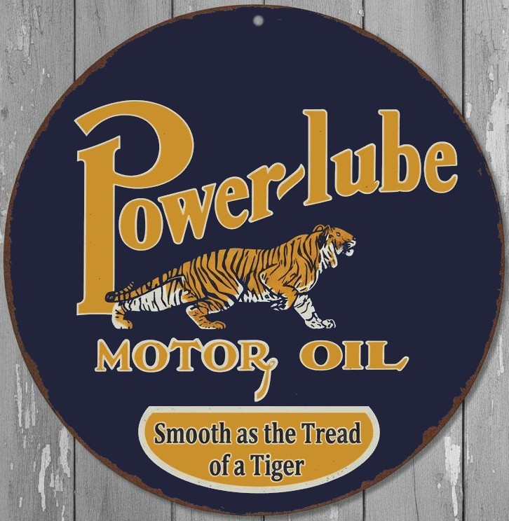 Power-Lube Motor Oil 12″ Diameter Vintage Novelty Metal Sign Made In USA New!