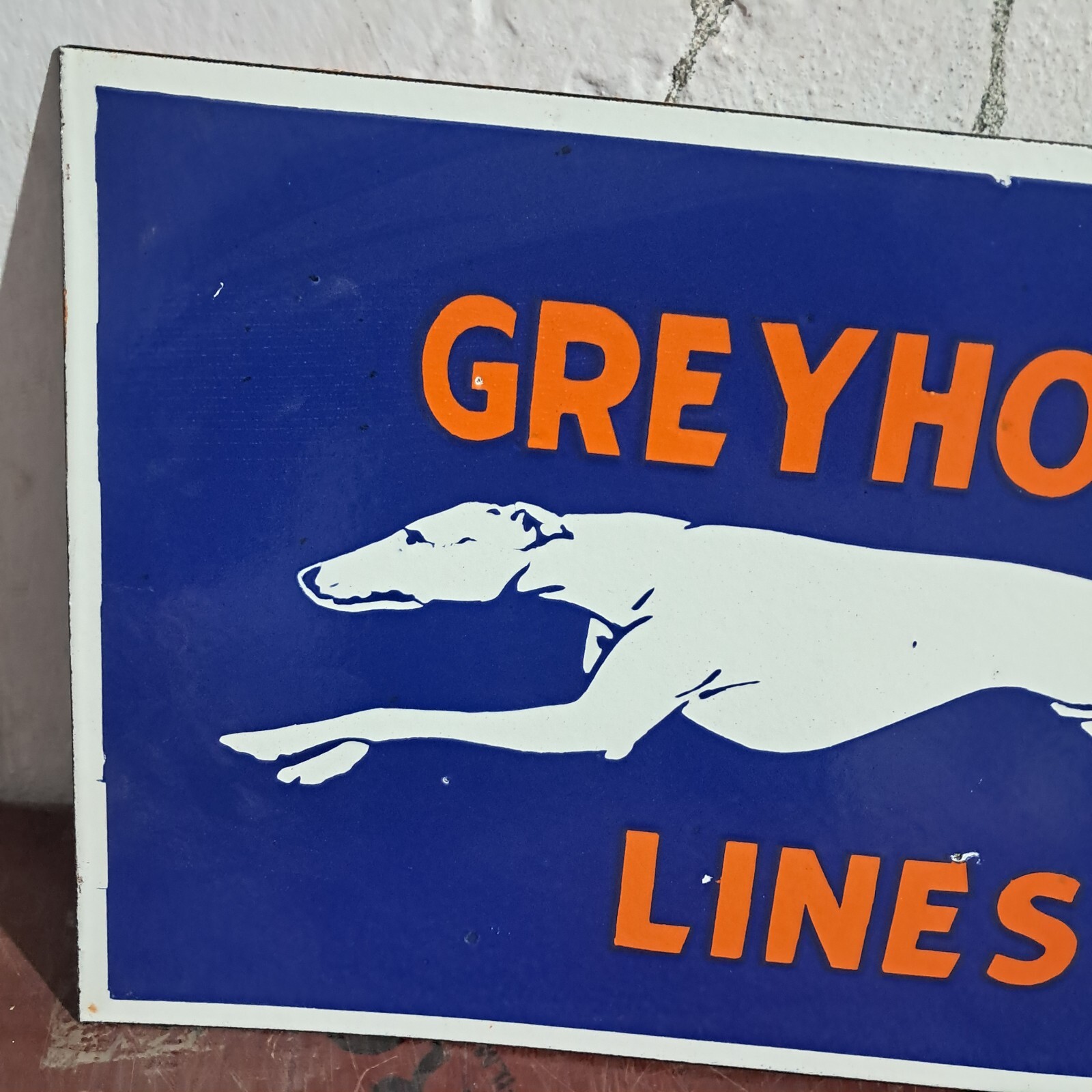 Greyhound Lines Porcelain Enamel Sign 18 x 10 Inches 2 Sided
