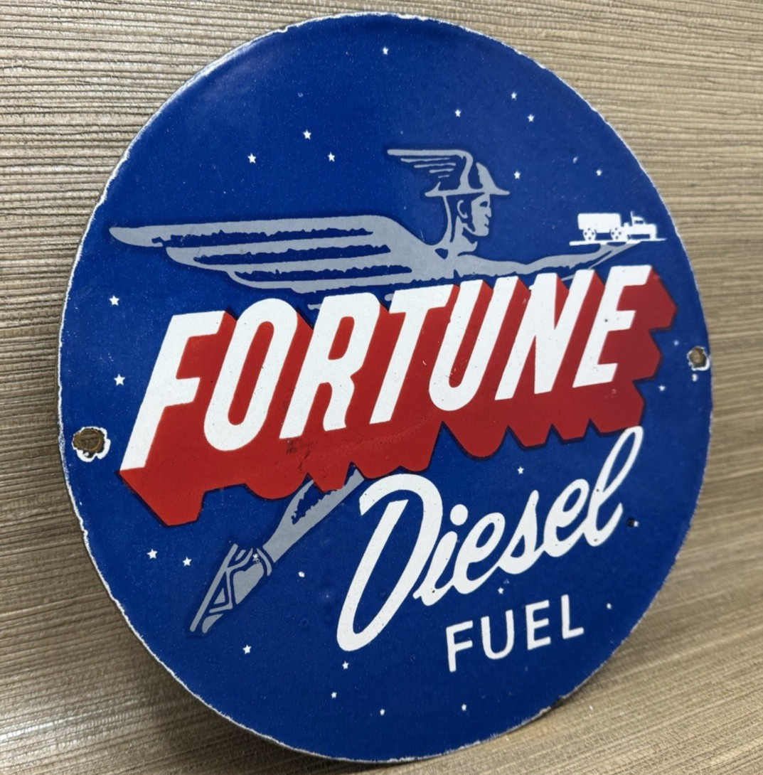 VINTAGE FORTUNE DIESEL FUEL PORCELAIN SIGN GAS STATION PUMP PLATE MOTOR OIL
