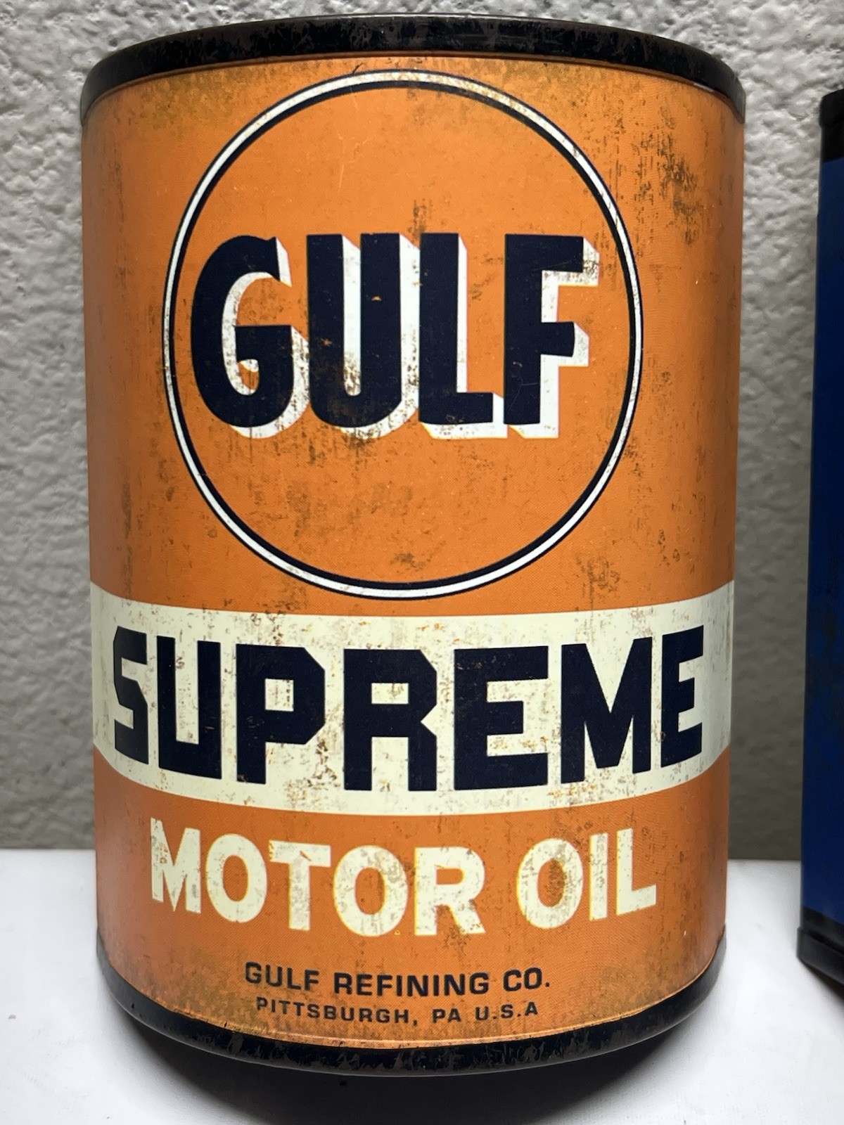 Retro Gulf Supreme & STP Motor Oil Metal Can Wall Sign Decor By Open Road