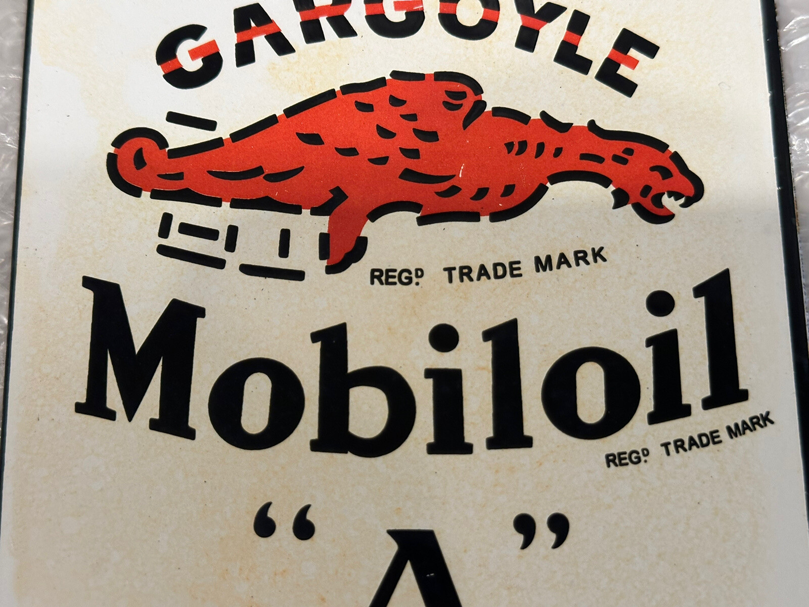 MobilOil Gargoyle MobilOil “A” Porcelain/Metal Motor Oil Can Sign