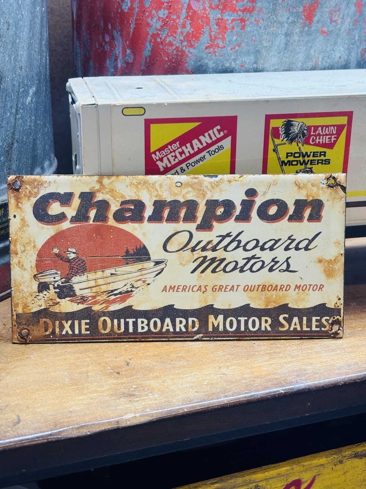Champion Outboard Motors Porcelain Advertising Sign 8 inches