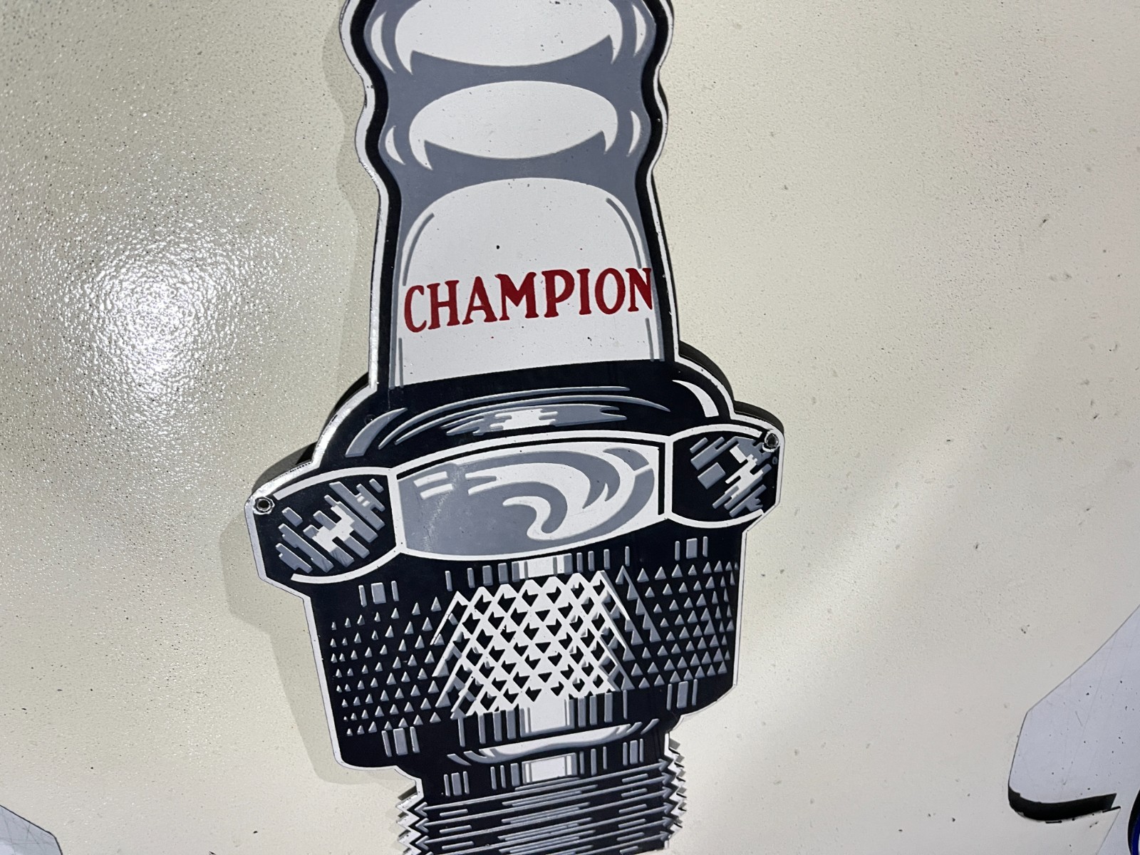 Champion Spark Plug 1969 Porcelain Enamel Vintage Sign Die Cut Garage 20×7.5