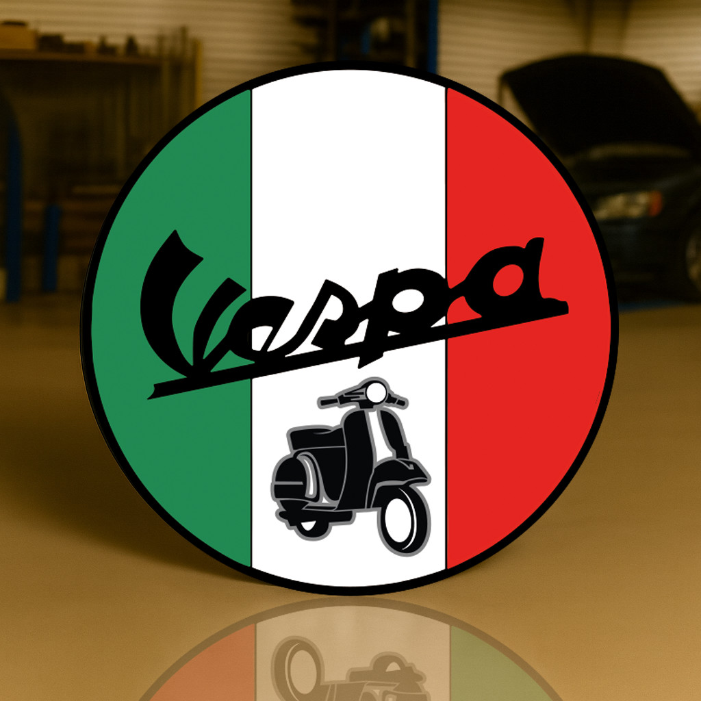 VESPA – Italian Flag Vintage Heavy Metal Sign (XL – 19.7” / 50 cm)
