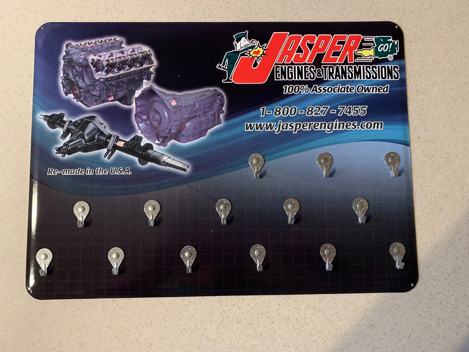 NOS Metal Sign Jasper Engines & Transmissions Key Holder Advertising Garage 427