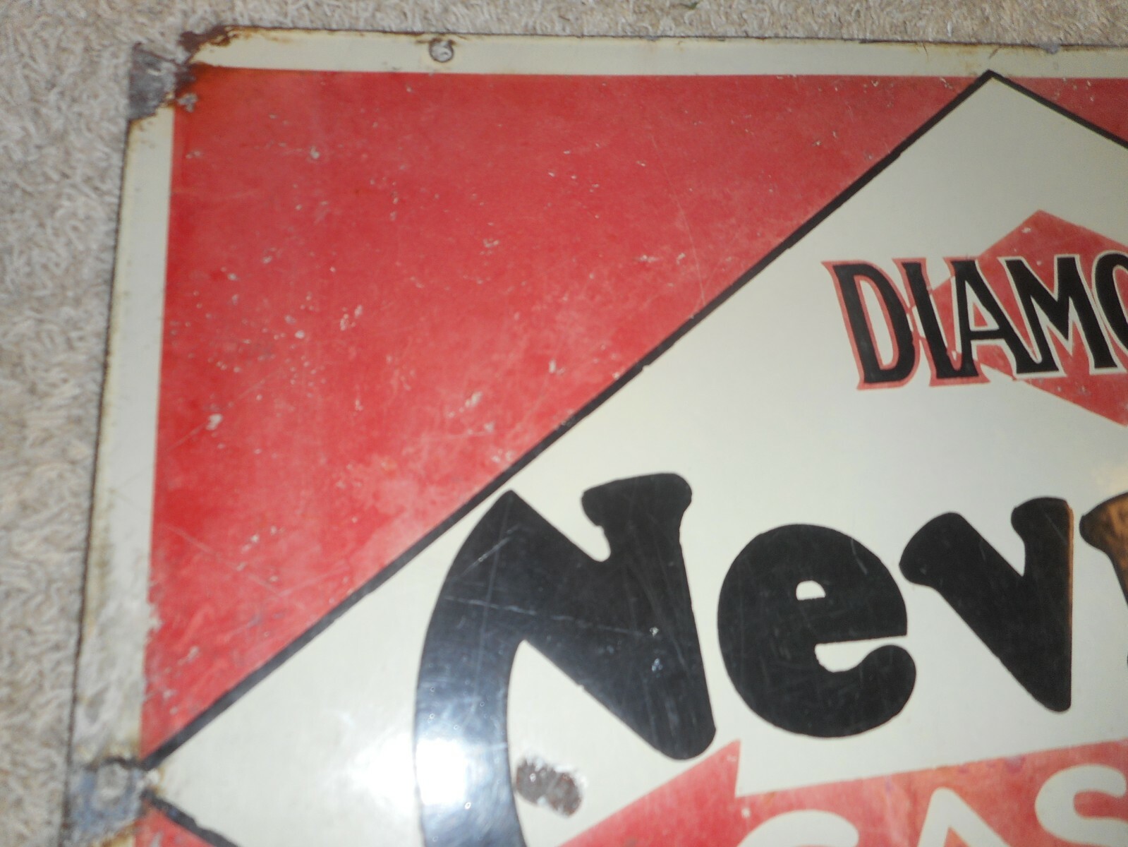 Vintage PORCELAIN NEVR NOX DIAMOND DX GASOLENE GAS STATION OIL ADVERTISING SIGN