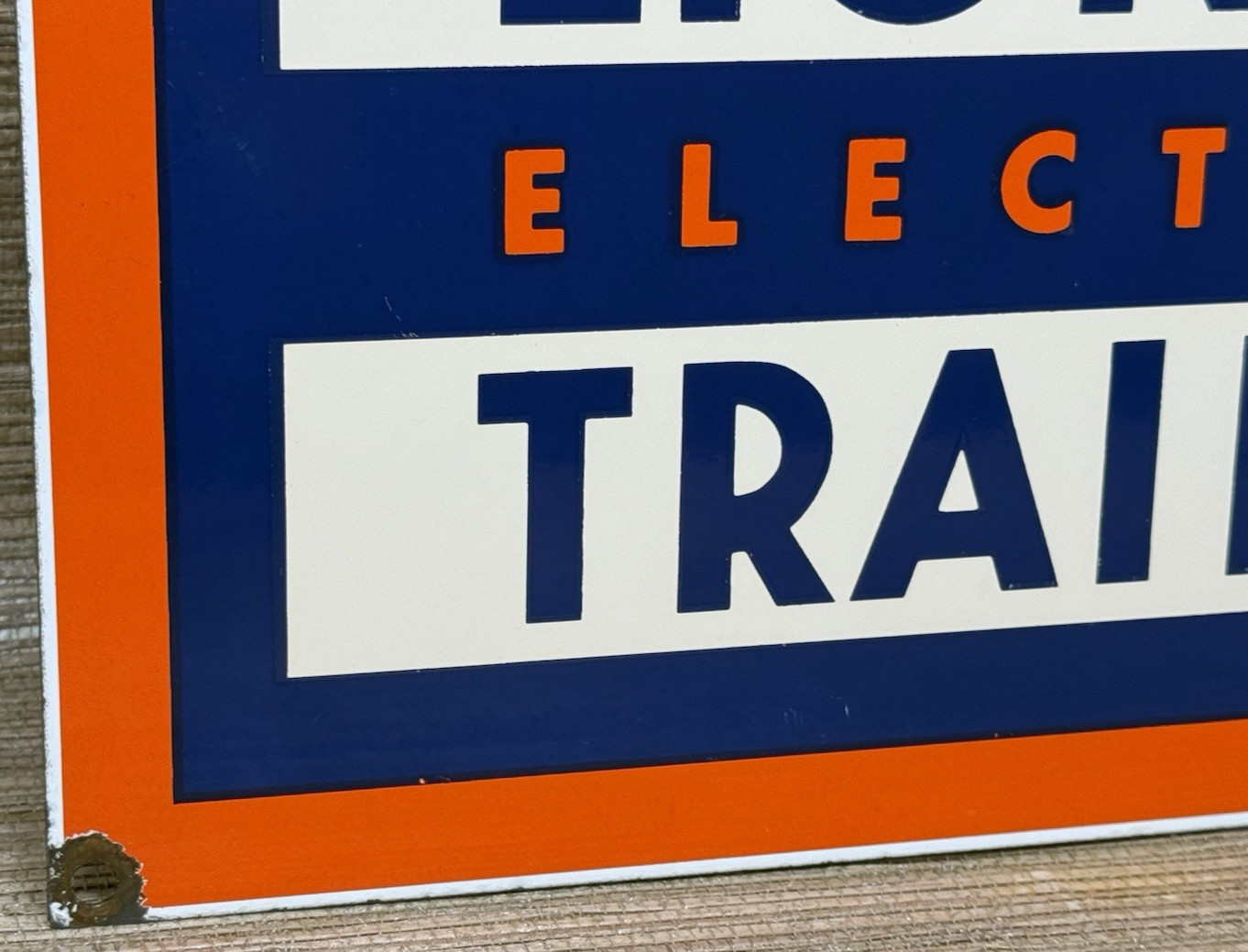 VINTAGE LIONELL ELECTRIC TRAINS PORCELAIN SIGN GAS STATION MOTOR OIL RAIL ROAD
