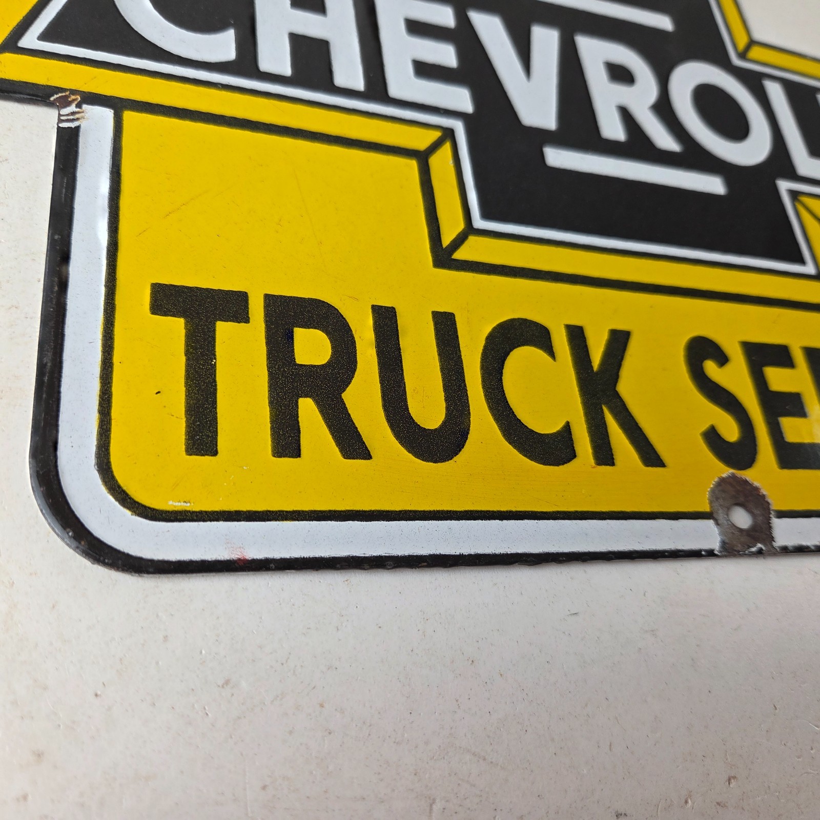 Vintage Chevrolet Advertising Sign – Porcelain Bow Tie Garage Auto Sign
