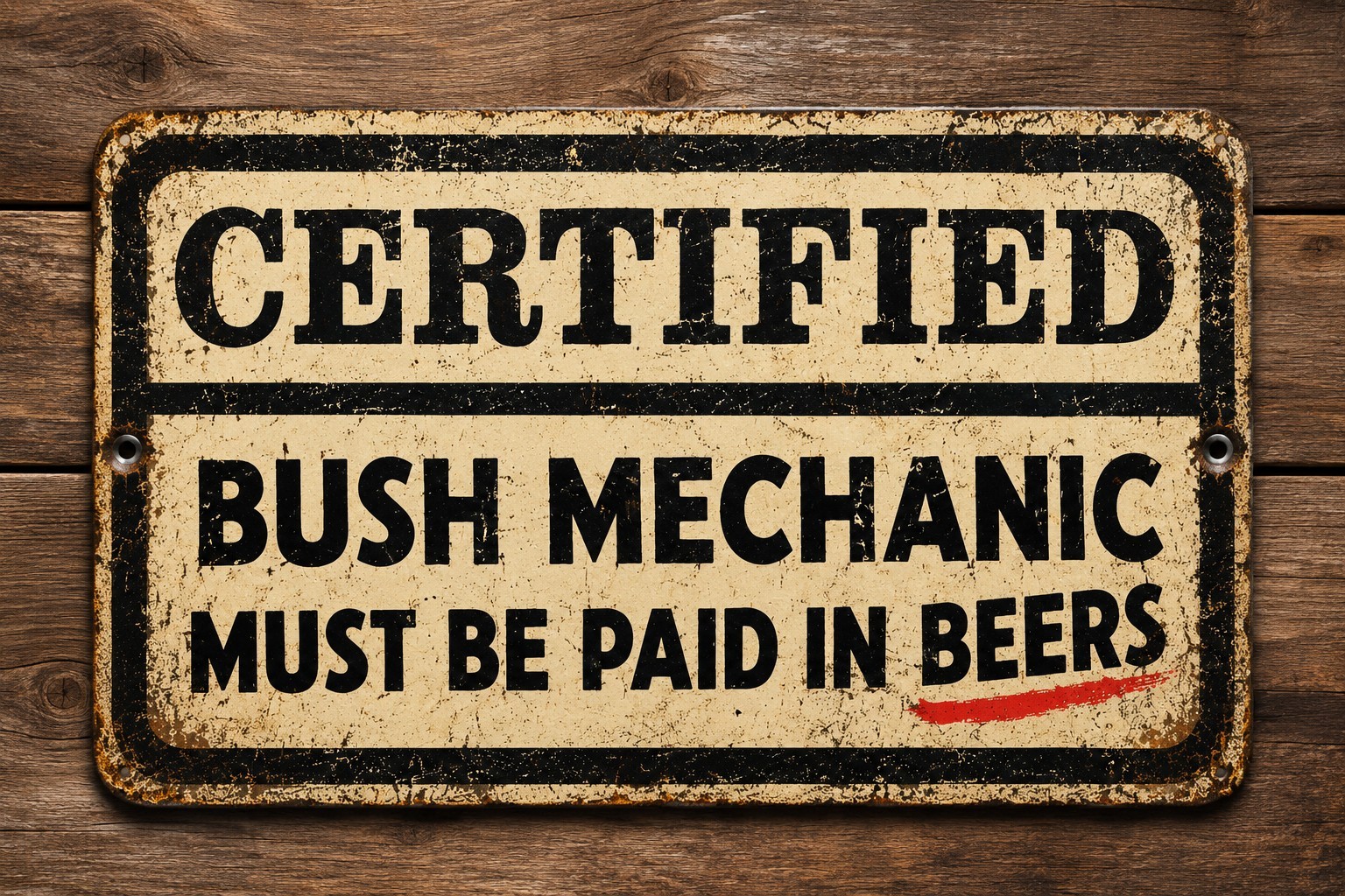 Certified Bush Mechanic Sign Funny Garage Bar Beer Metal Tin Sign 12×8 Rustic