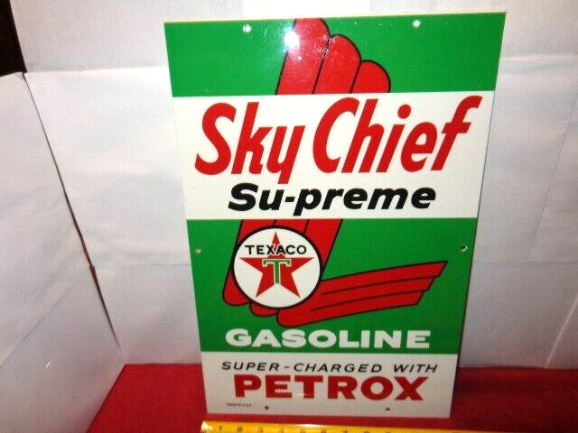 12×18 in TEXACO GASOLINE SKY CHIEF SU-PREME ADV. SIGN HEAVY DIE CUT METAL # L 68
