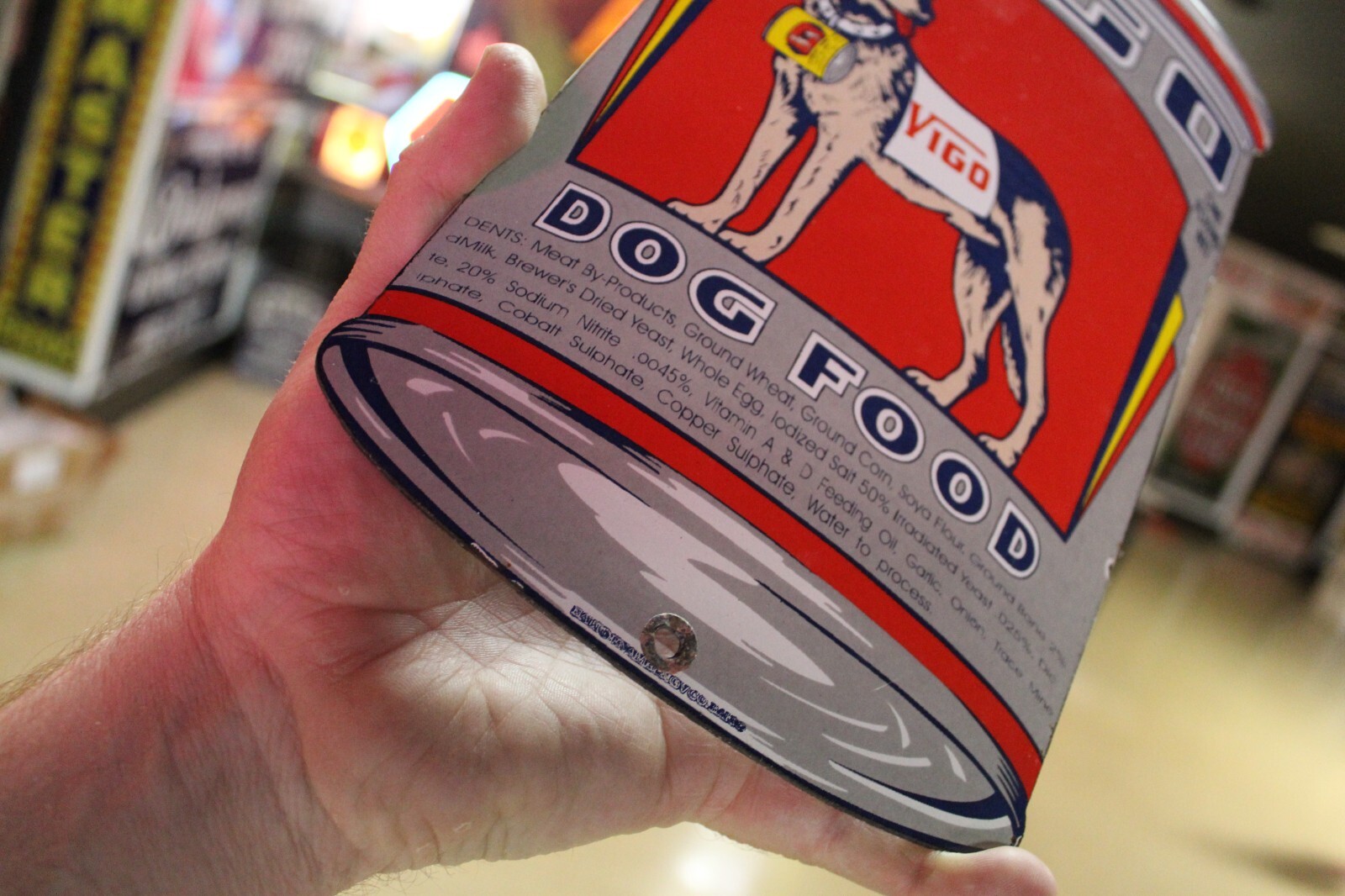 RARE VIGO DOG FOOD DEALER PORCELAIN METAL SIGN CAN SHEPHERD PET STORE GAS OIL
