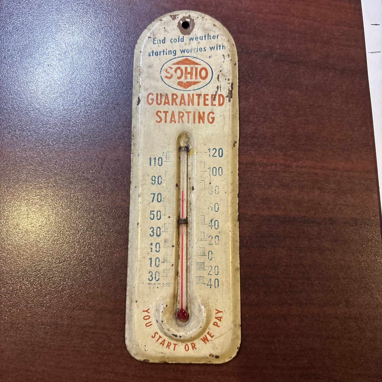 Vtg. Sohio You Start Or We Pay Guaranteed Starting Advertising Thermometer