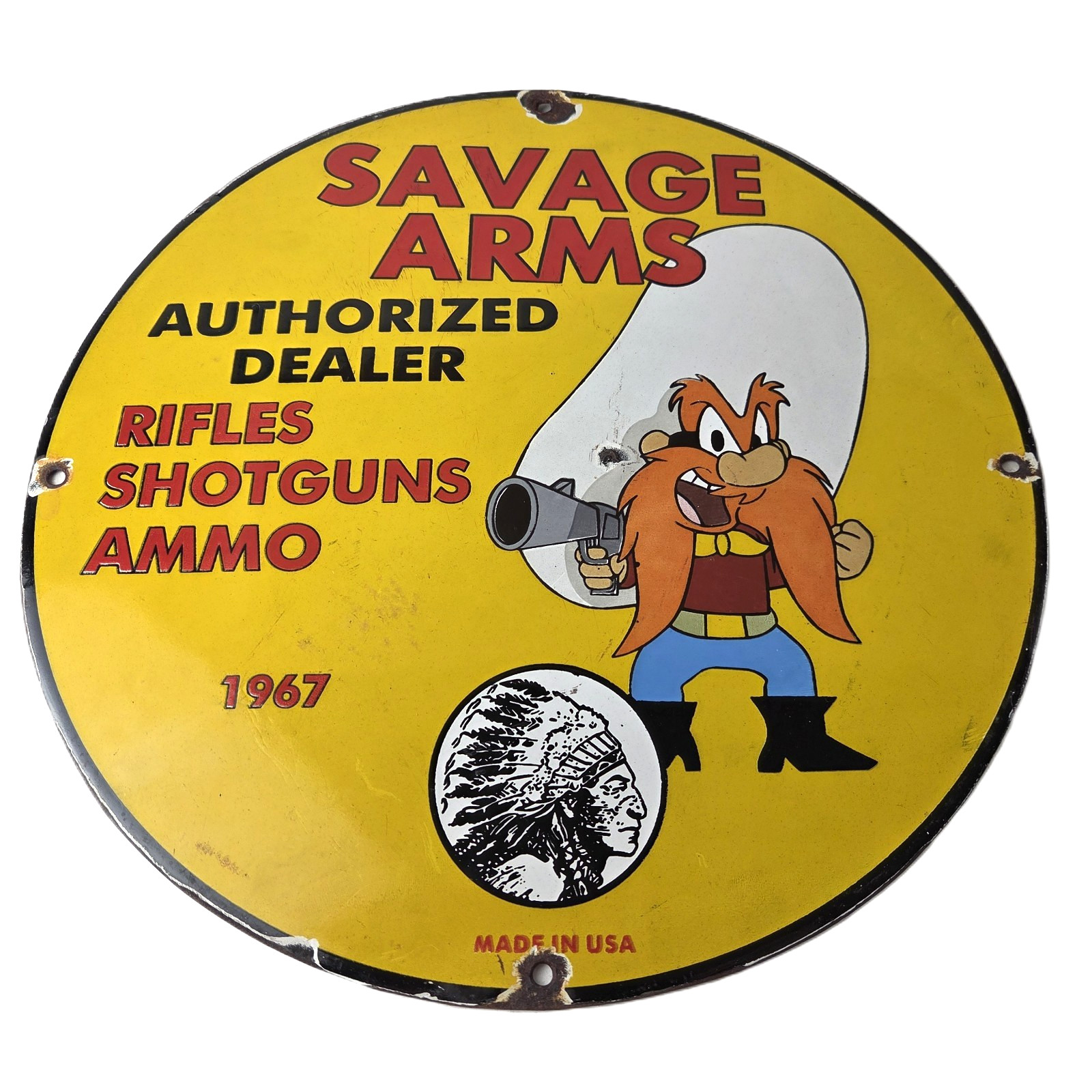 Vintage Savage Arms Sign – Porcelain Service Gun Ammo Auth Dealer Pump Sign