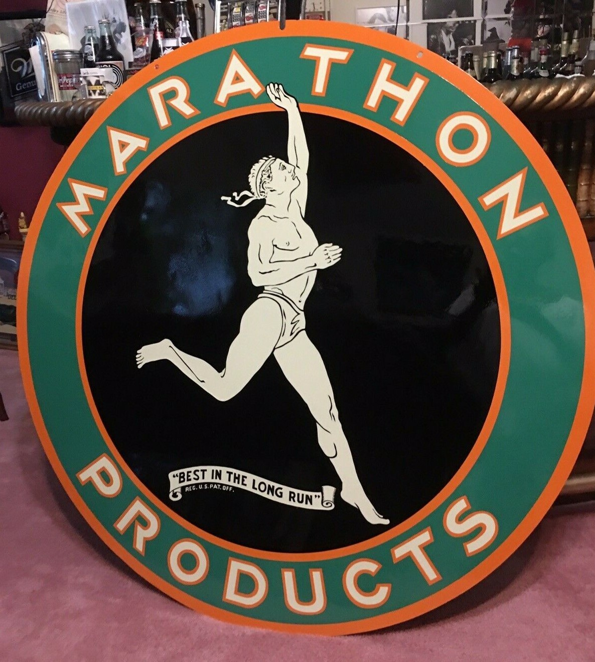 VINTAGE 48” ORIGINAL MARATHON PORCELAIN OIL SIGN