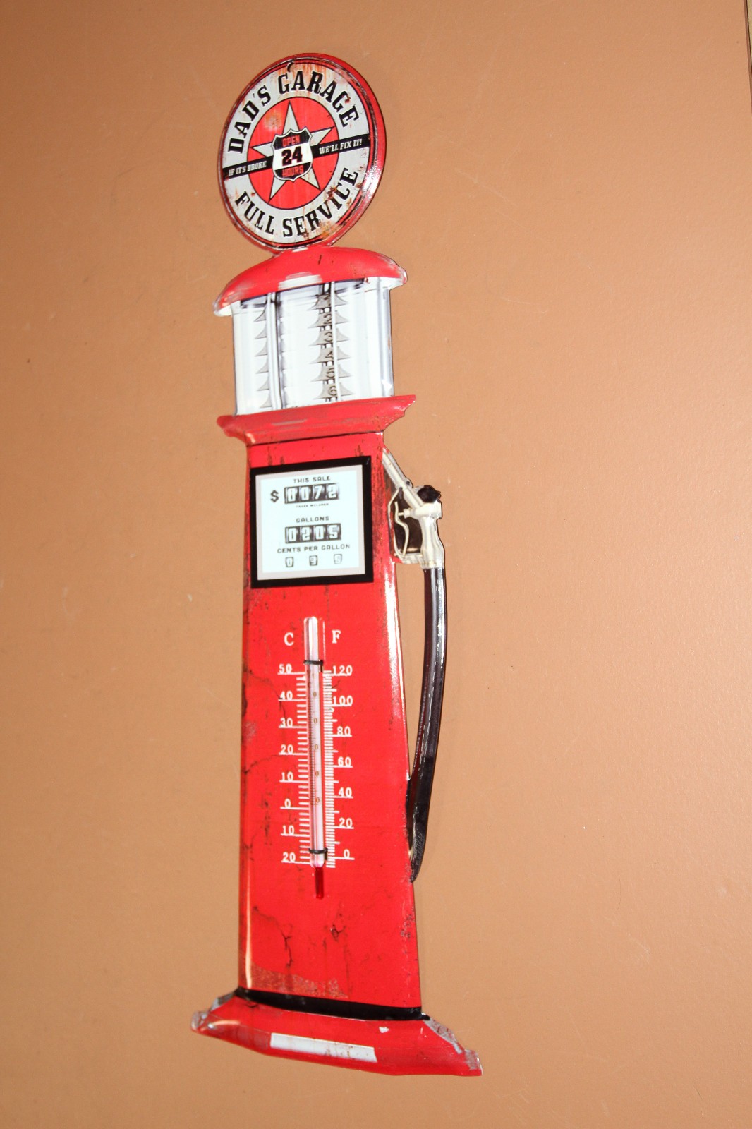 1- Large DADS GARAGE Gas Pump Wall Thermometer,Reto Gas Station Wall Hanging,T-4