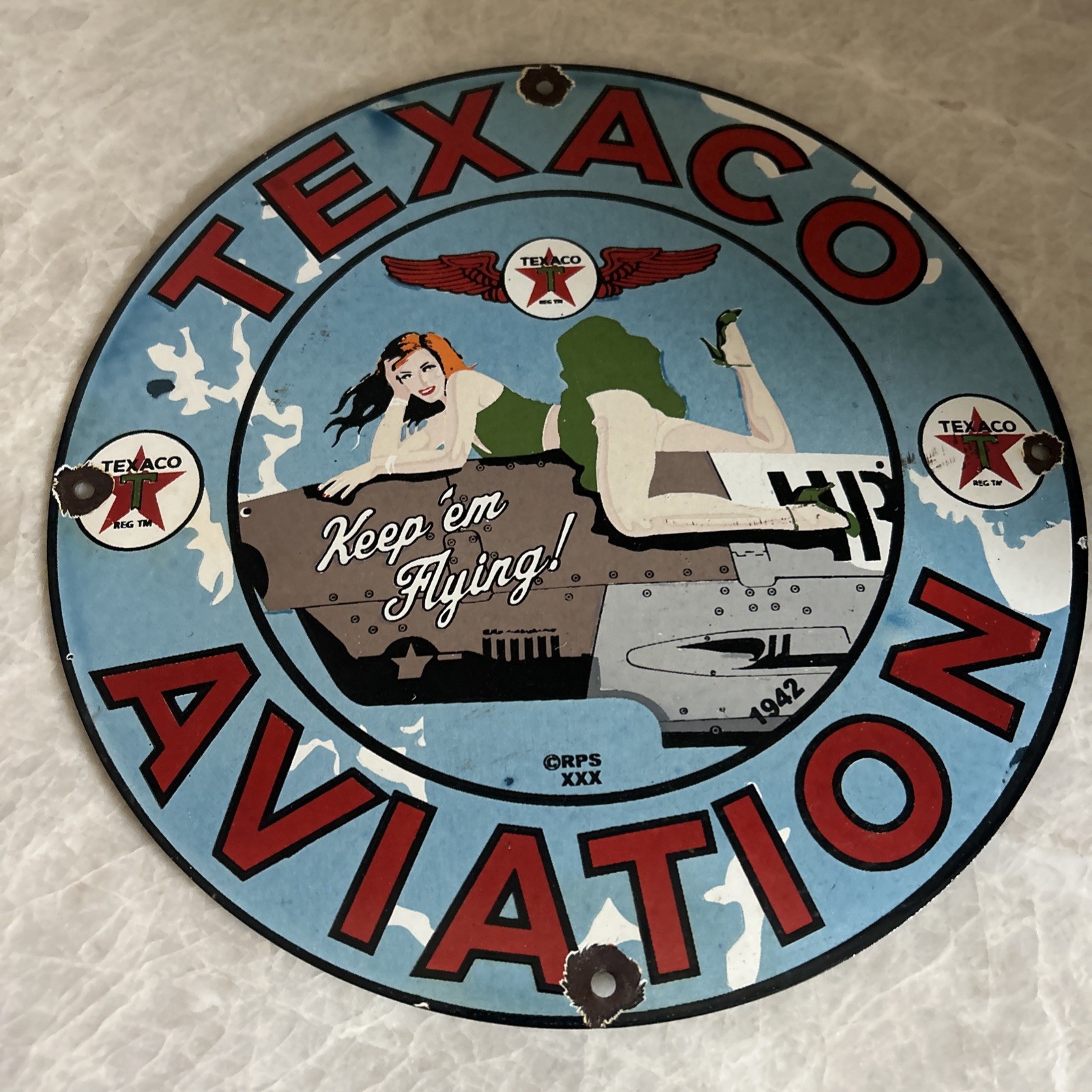 Texaco Porcelain Advertising Sign Keep Em Flying Aviation Original
