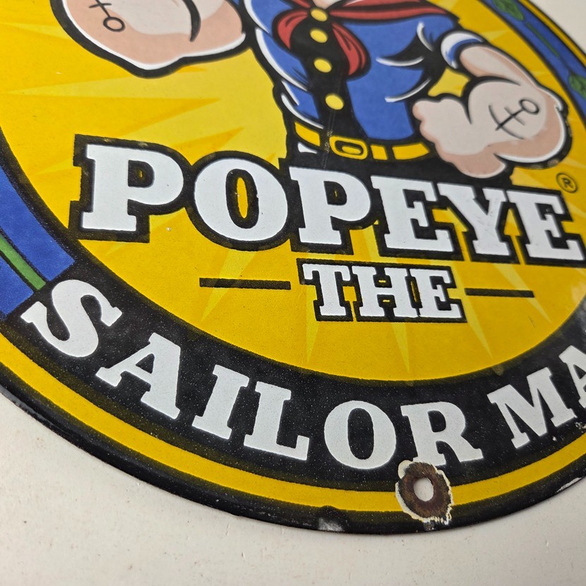 Vintage Popeye Spinach Sign – Advertisement General Store Porcelain Gas Sign