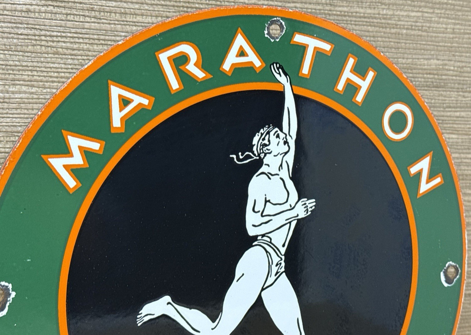 VINTAGE MARATHON GASOLINE PORCELAIN SIGN STORE GAS STATION MOTOR OIL PUMP