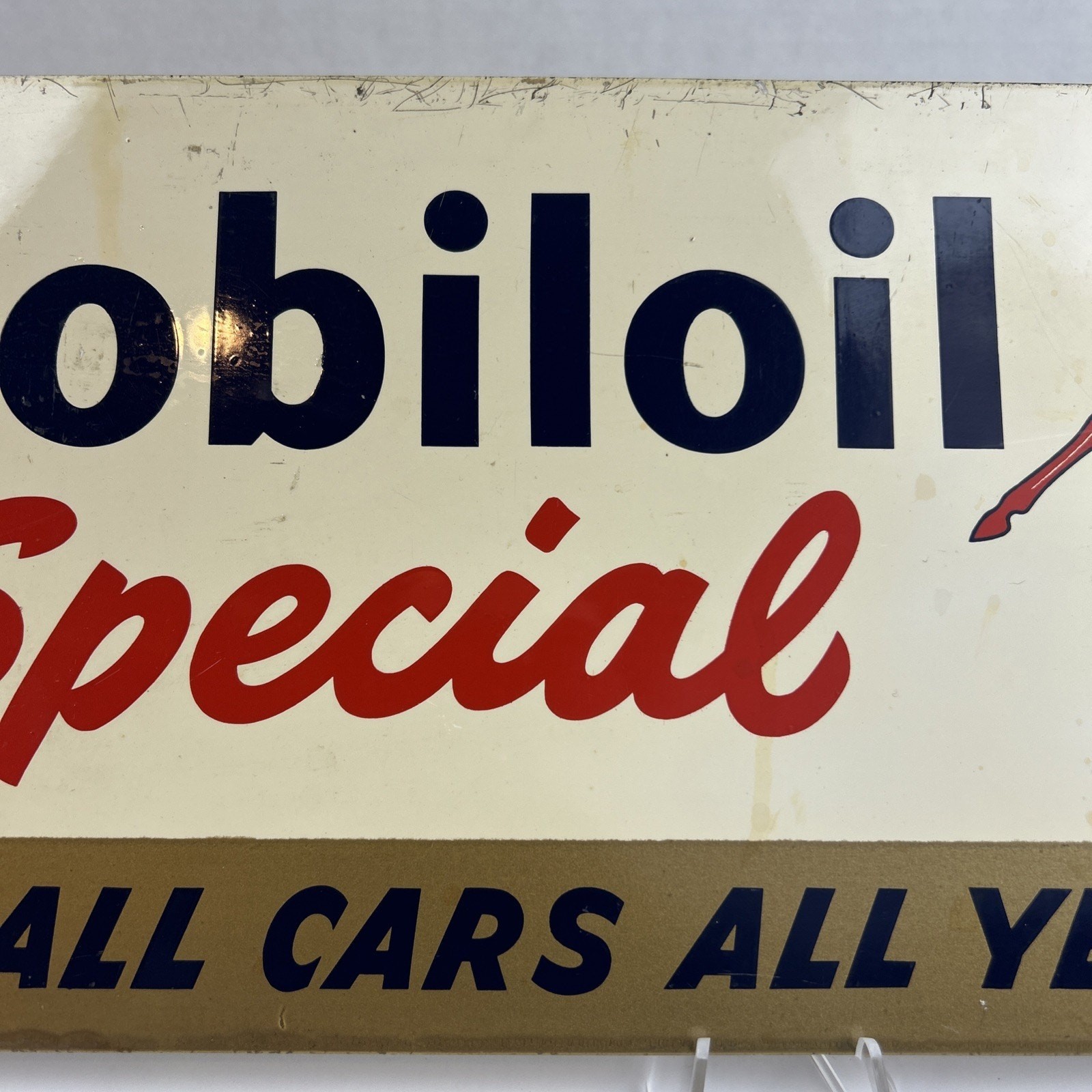 Vintage Mobiloil Special Advertising Sign 18″x7″ Pegasus Metal Gas Oil Garage