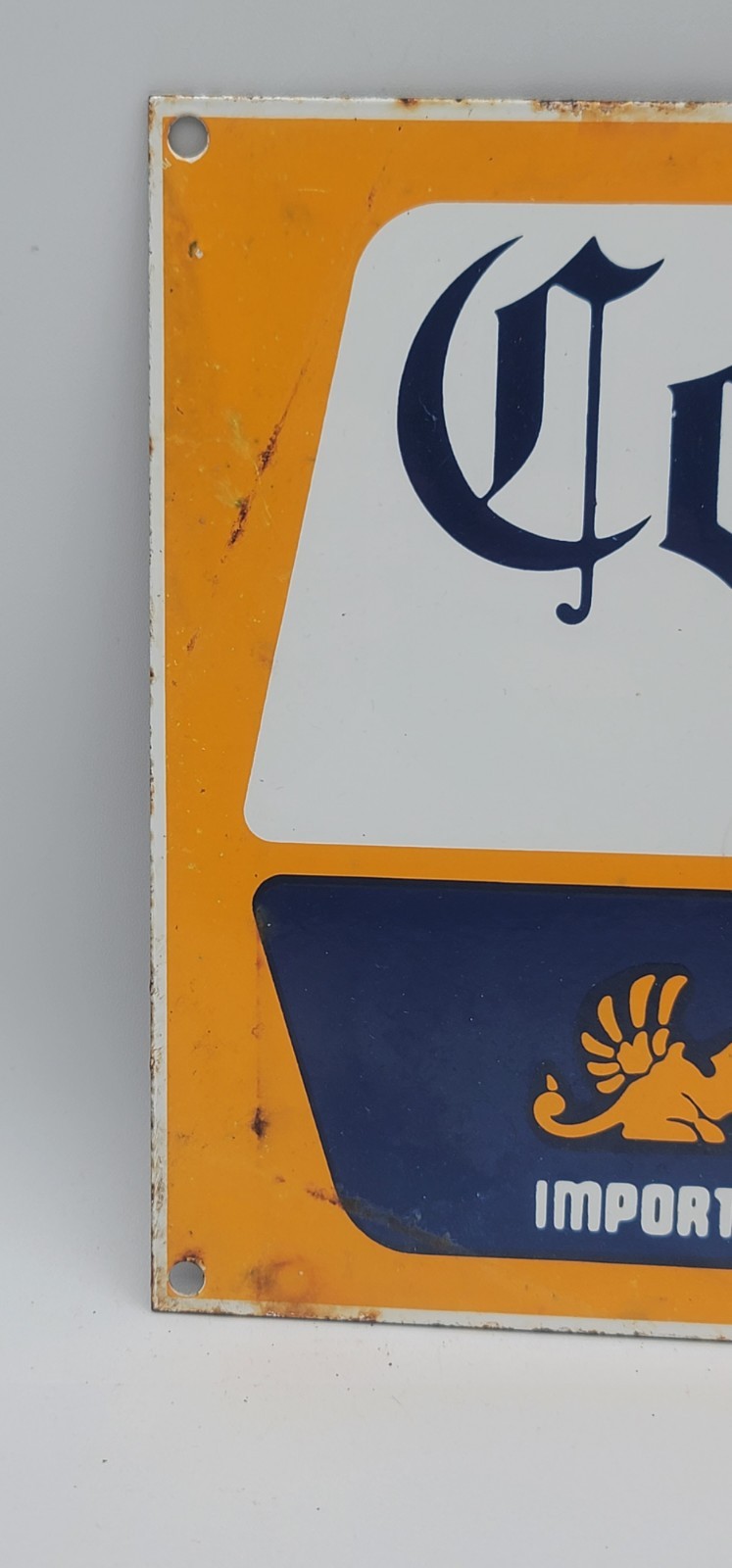 Vintage Corona Extra Beer Distressed Weathered Porcelain Enameled Metal Sign