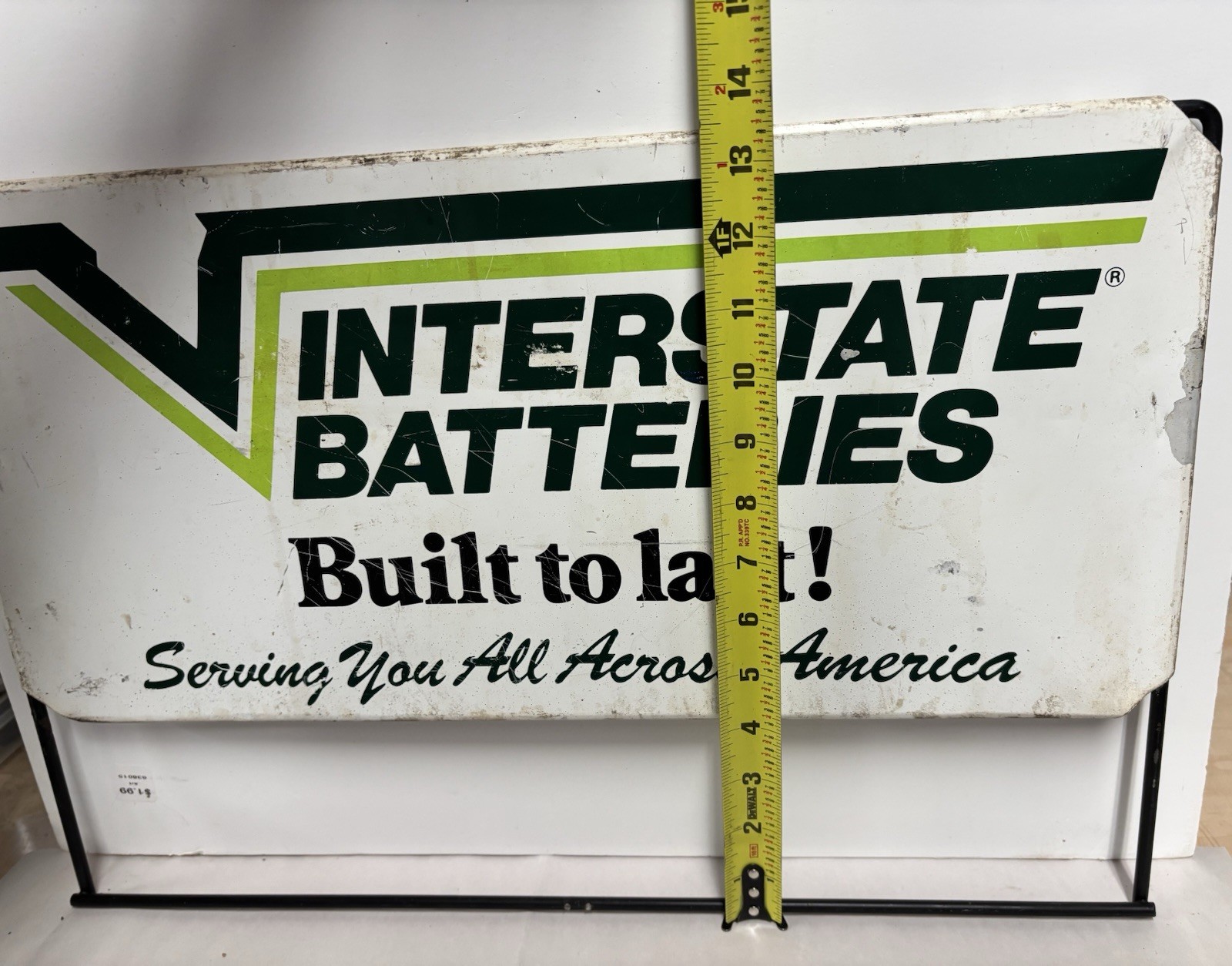 Vintage 2-sided INTERSTATE BATTERIES Metal Display Topper 20” x 9.5”